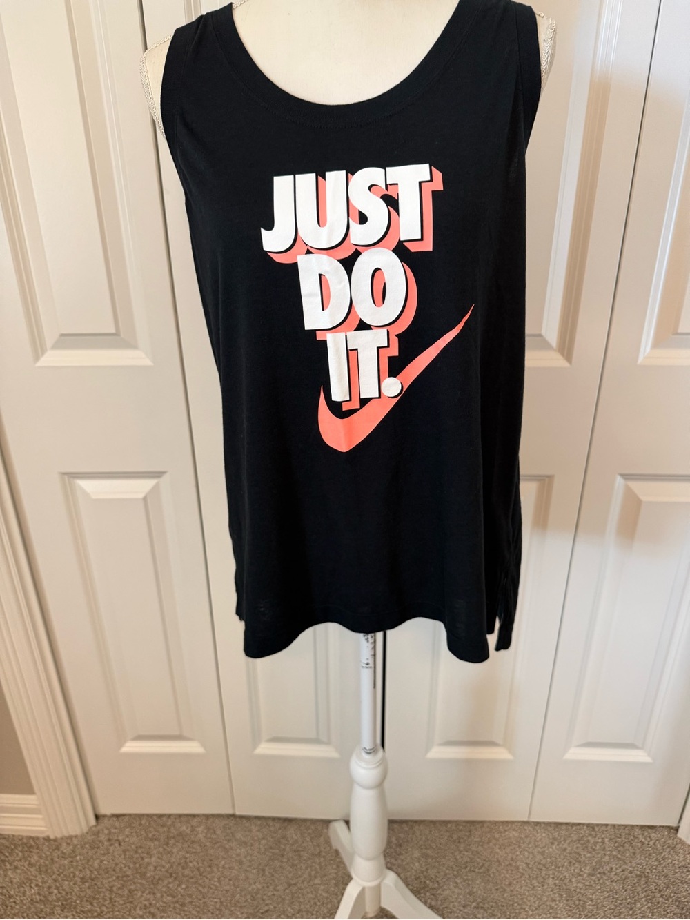 Nike Black Tank with Coral and White "Just Do It" Graphic Size Large GUC